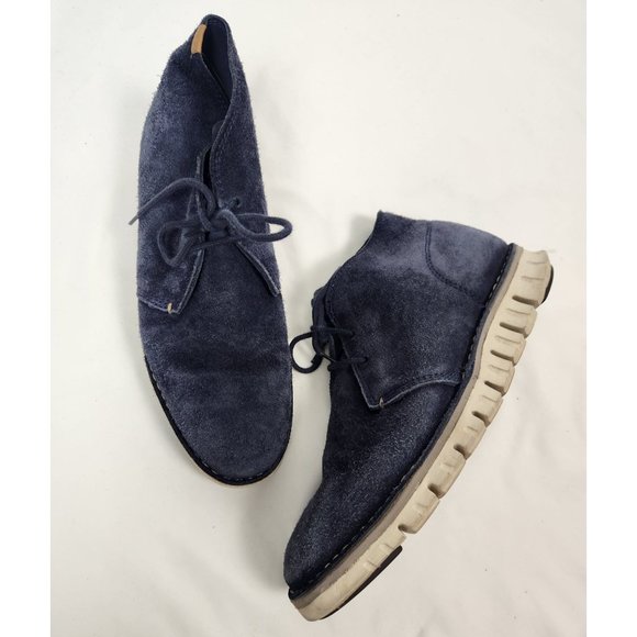 Cole Haan Men's Sz. 8.5 Navy Blue Suede Leather Chukka Lace Up Boots - Picture 1 of 9